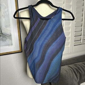 Athleta Active Blue and Gray Diagonally Striped Crop Tank Top